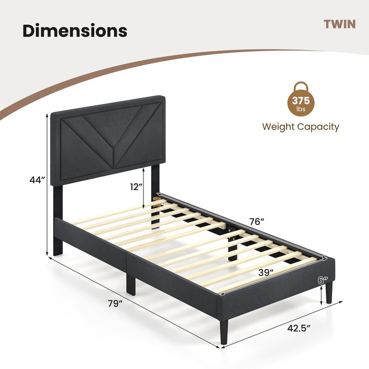 Upholstered Platform Bed Frame with Diagonal Channel Tufted Headboard