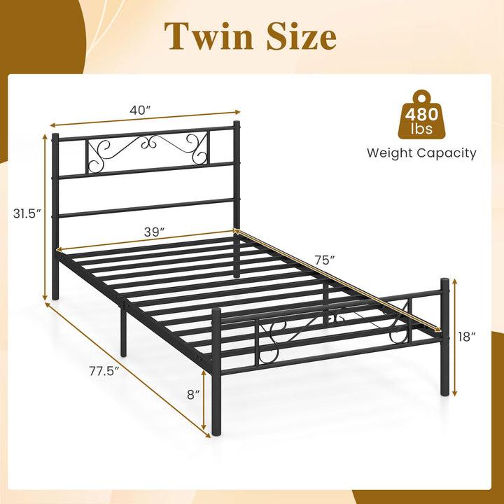 GIANTEX Twin Size Metal Bed Frame with Headboard &amp; Footboard