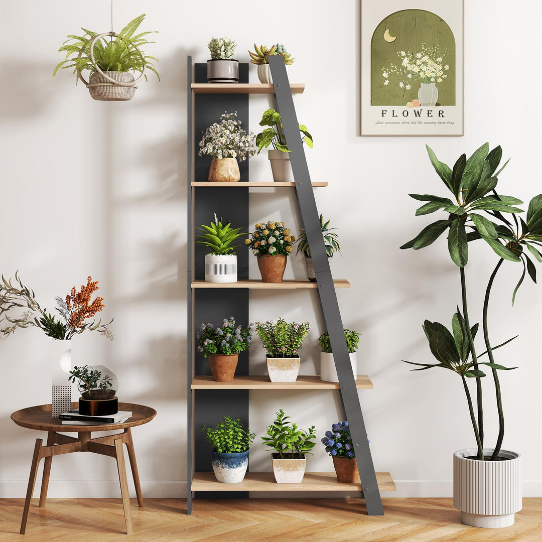 Giantex 4 Tier/ 5-Tier Narrow Wooden Vertical Trapezoidal Bookcase