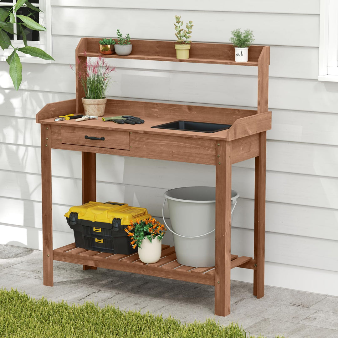 Giantex Wood Potting Bench Table