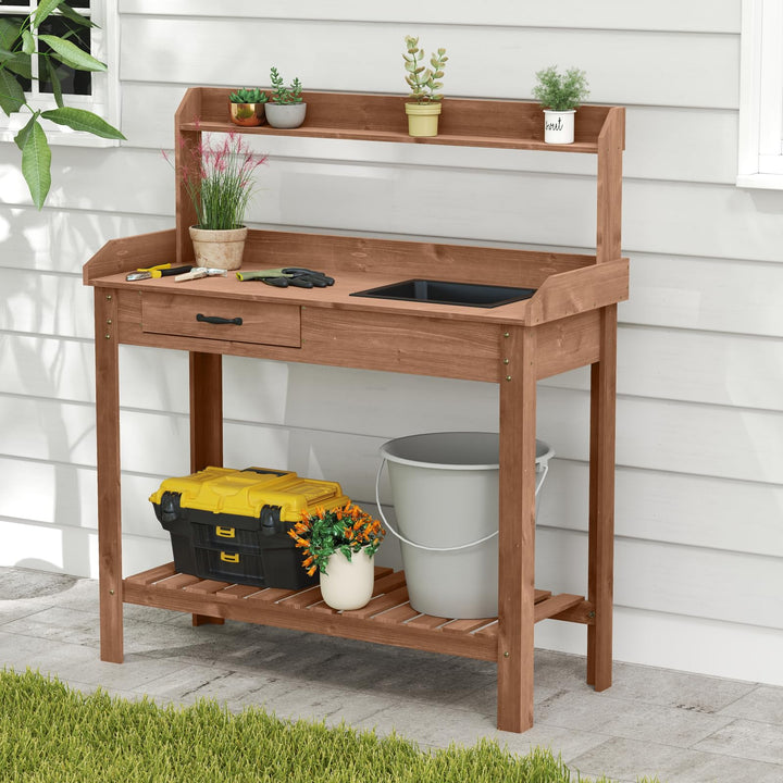 Giantex Wood Potting Bench Table