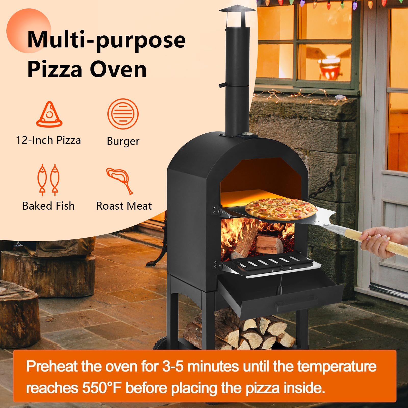 Giantex Pizza Oven Outdoor, Wood Fired Pizza Oven with Pizza Stone (64 Inch)