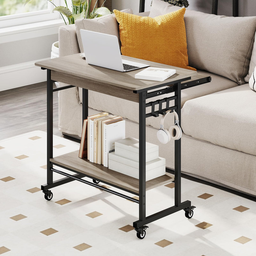 Giantex Rolling Laptop Table with Pull-out Keyboard Tray and Hooks