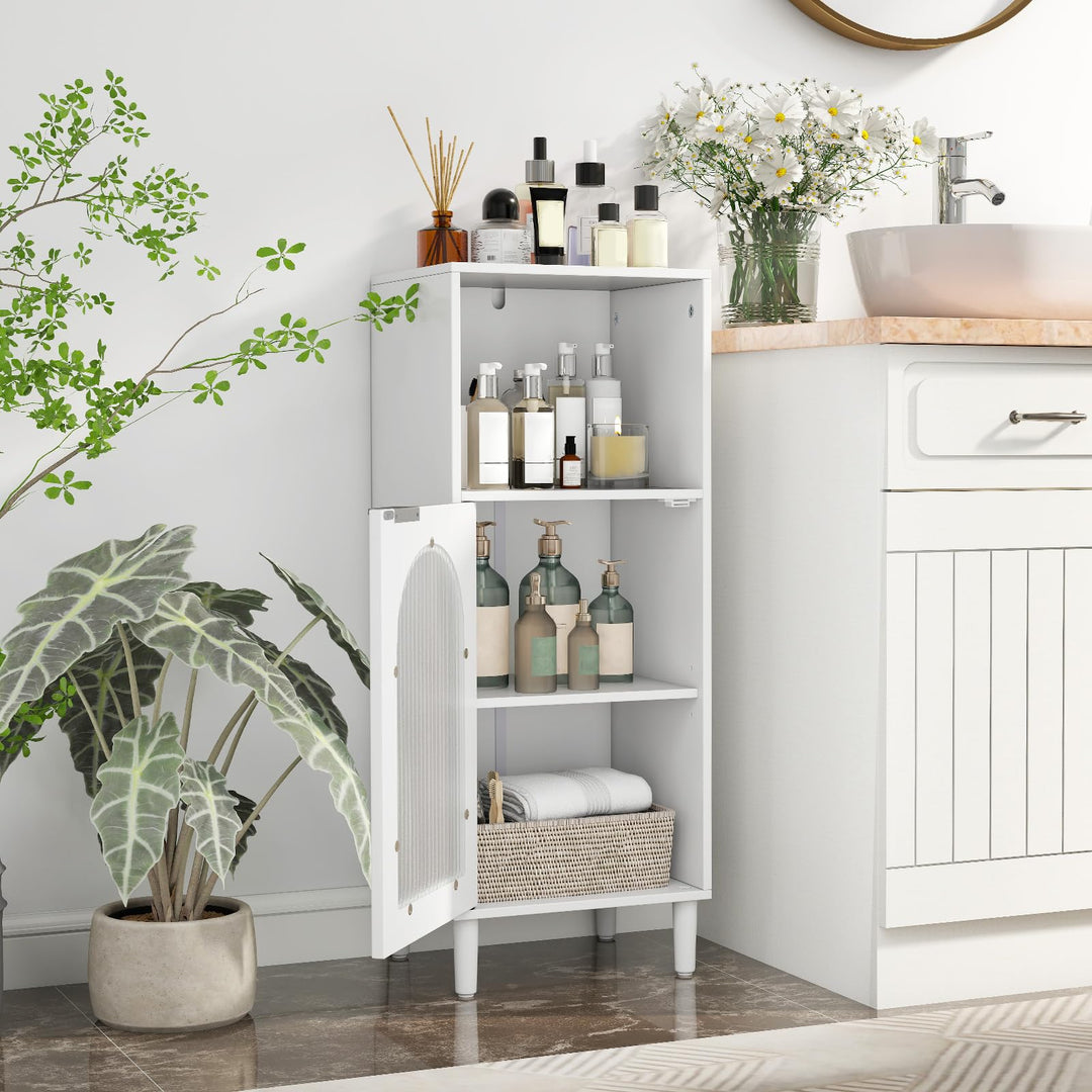 Giantex Bathroom Corner Floor Cabinet with Removable Shelf & Fluted Tempered Glass Door