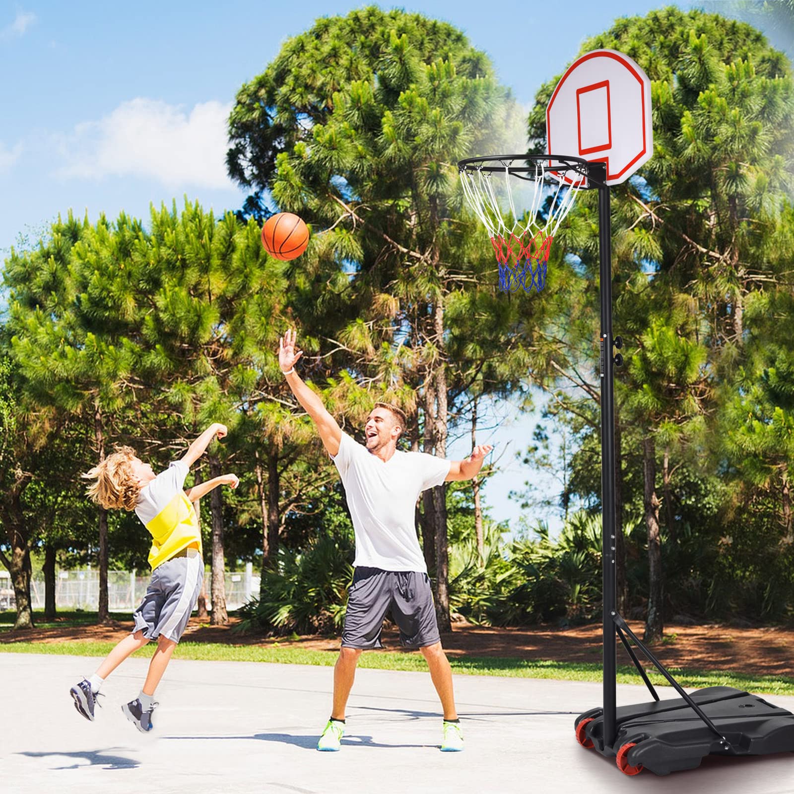 Portable Basketball Hoop w/Wheels, Height Adjustable Basketball Stand