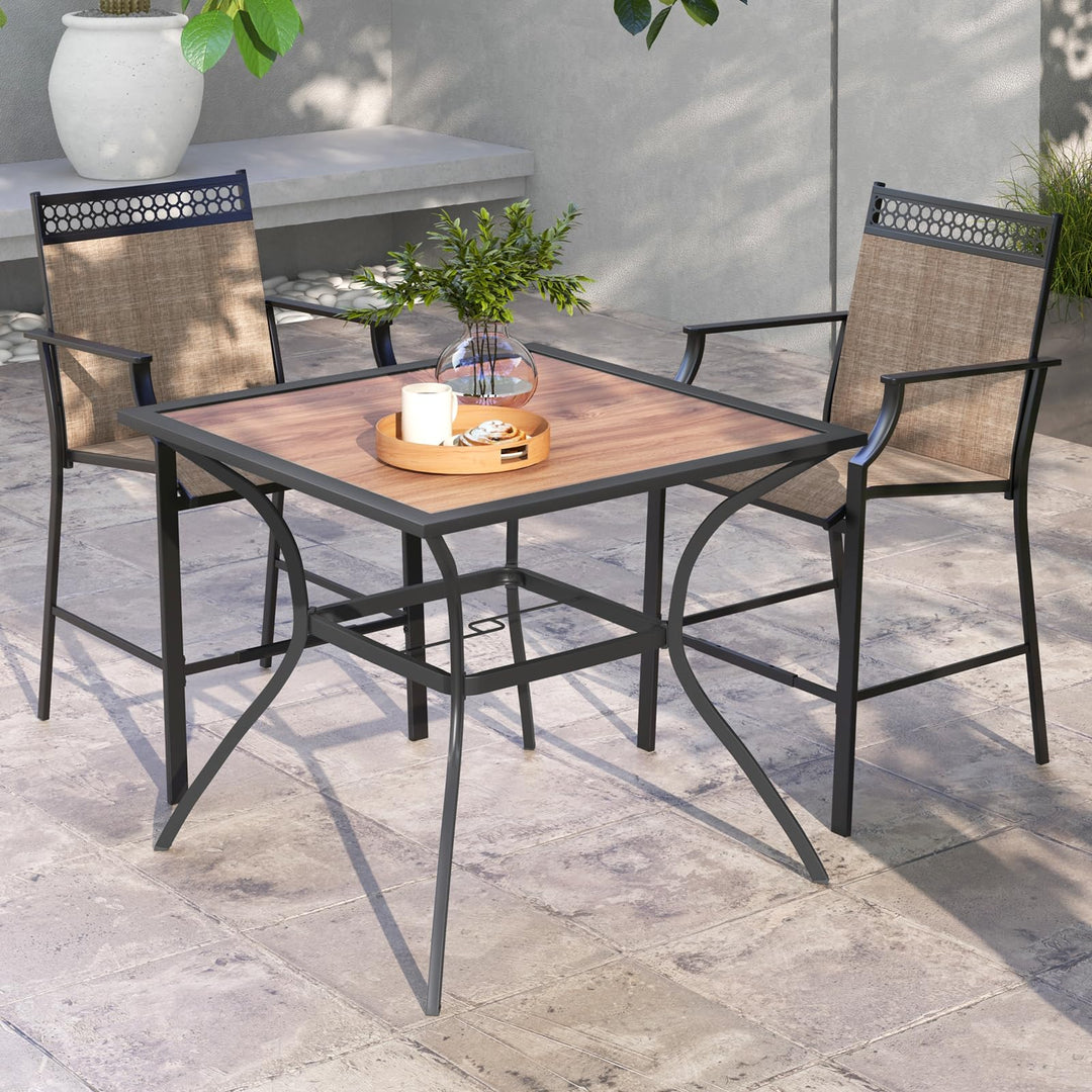 Giantex Patio Table with Umbrella Hole, Outdoor Dining Table for 4 People with All Weather Resistant Tabletop