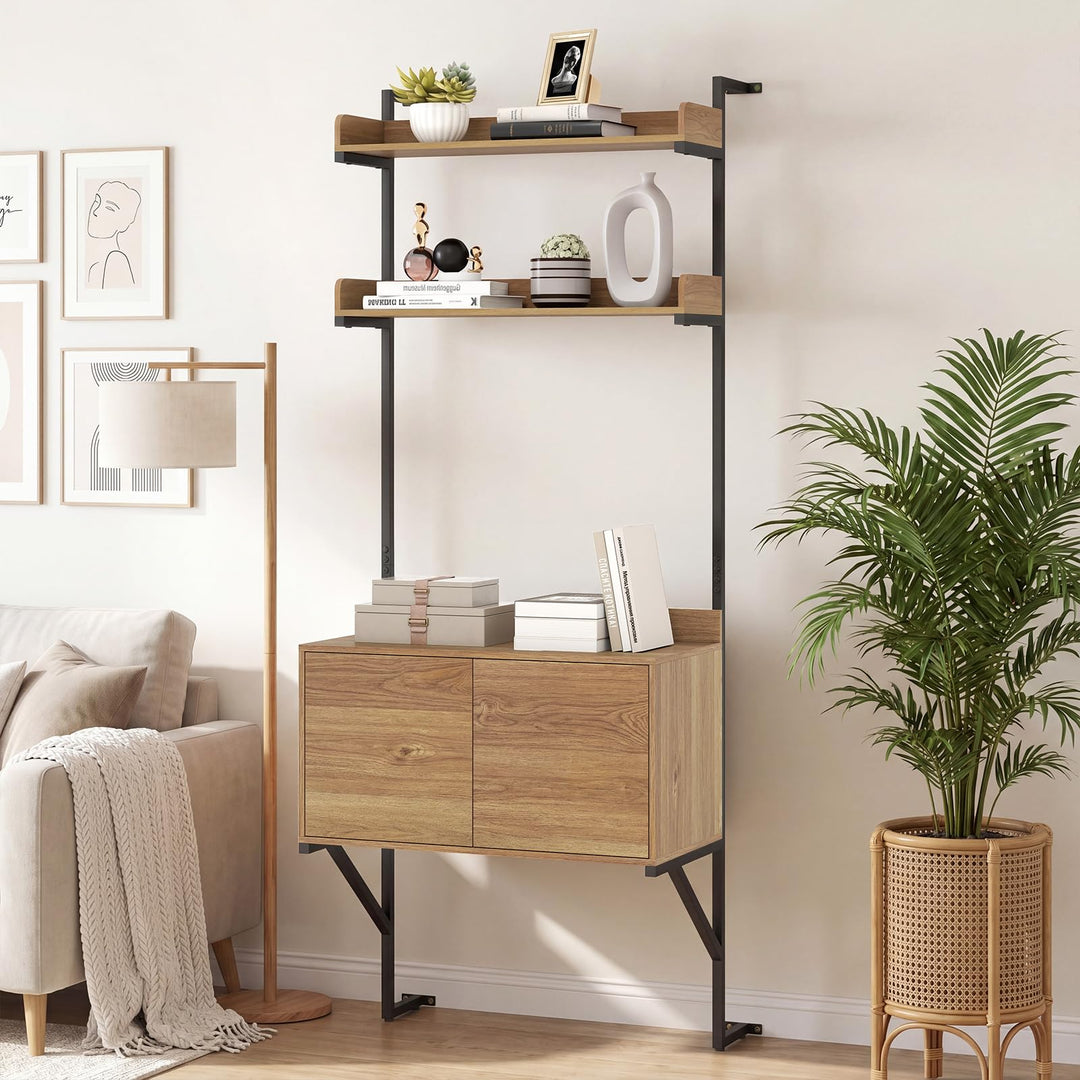 Giantex 71.5" Narrow Tall Wall Mounted Bookshelf with Storage Cabinet (1/2)