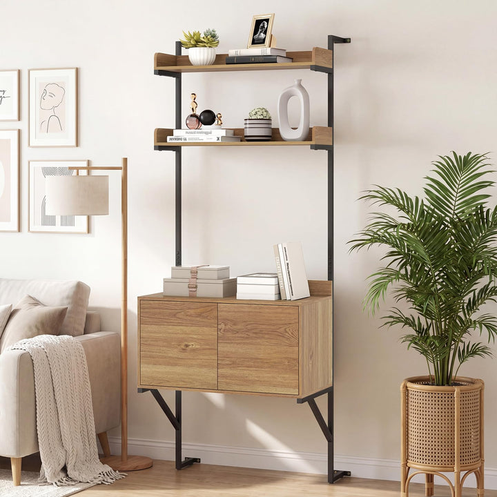 Giantex 71.5" Narrow Tall Wall Mounted Bookshelf with Storage Cabinet (1/2)