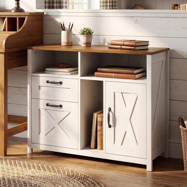 Lateral File Cabinet with 2 Drawers and Single-Door Cabinet for Letter/A4