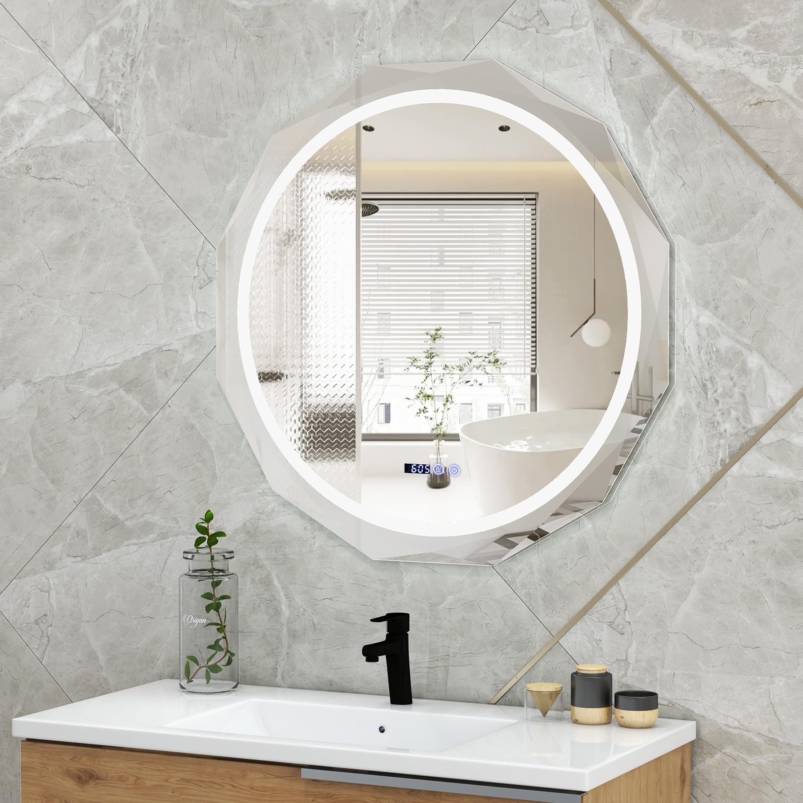 LED Bathroom Mirror, Lighted Beveled Edge Vanity Mirror Wall Mounted