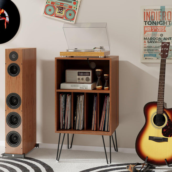 Giantex Record Player Stand with Charging Station Turntable Cabinet with Record Storage & Metal Legs