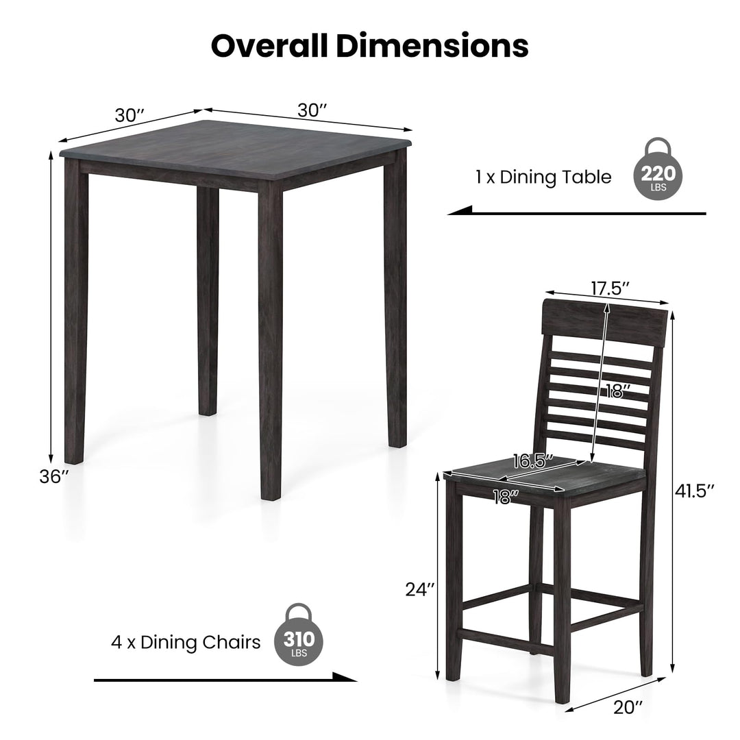 Giantex Counter-Height Square Kitchen Table and 4 Chairs Set with Rubber Wood Frame