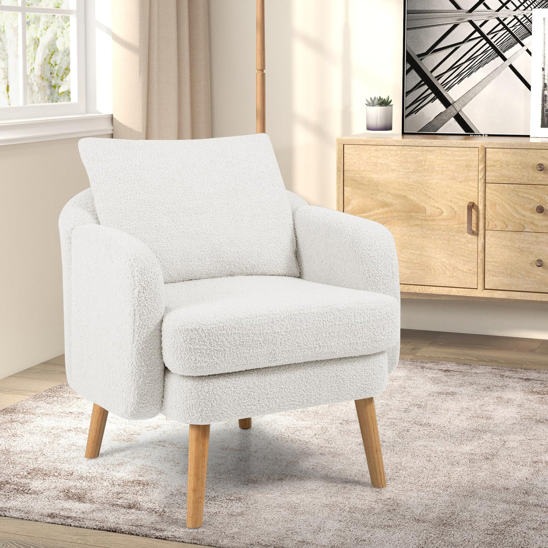 Giantex Sherpa Accent Chair, Modern Upholstered Single Sofa Chair with Back Pillow & Solid Rubber Wood Legs