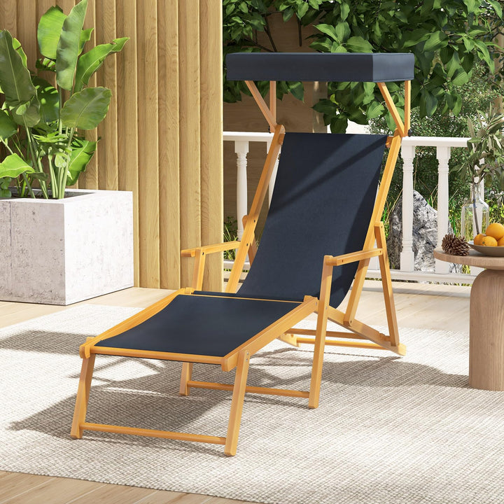 Giantex Lounge Chair Outdoor, Foldable Beach Chaise Lounge with Adjustable Canopy, Replacement Fabric