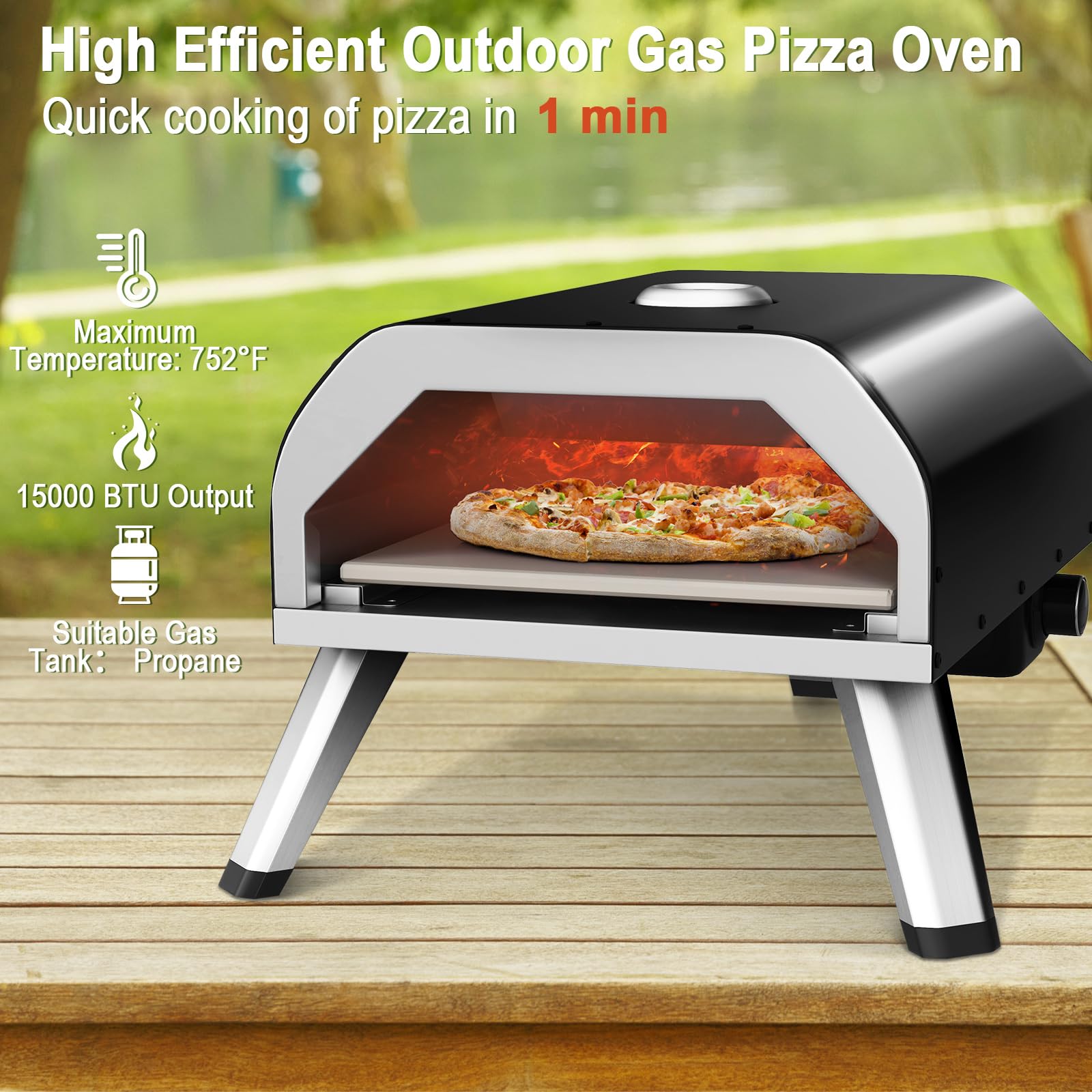 Giantex Gas Pizza Oven, 15,000 BTUs Outdoor Propane Pizza Maker with 12 inch Pizza Stone