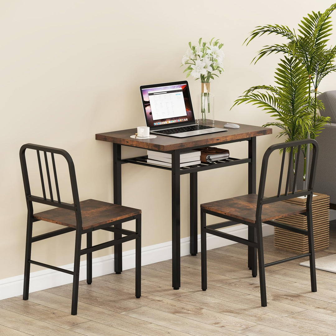 Giantex 3-Piece Dining Table Set | Rectangular Kitchen Table with Storage Rack and 2 Dining Chairs