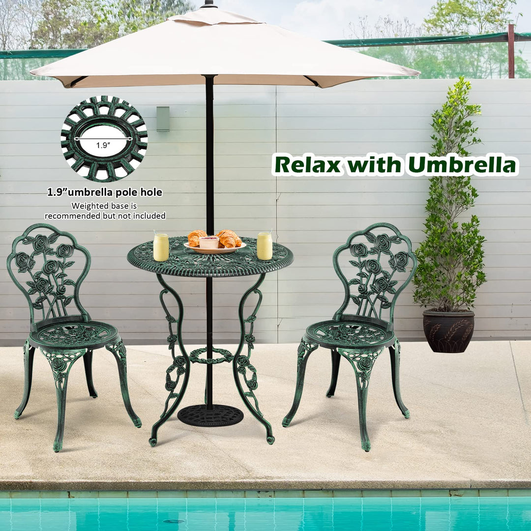 Giantex 3 Piece Bistro Set Cast Rose Design Antique Outdoor Patio Furniture (Rose Design)
