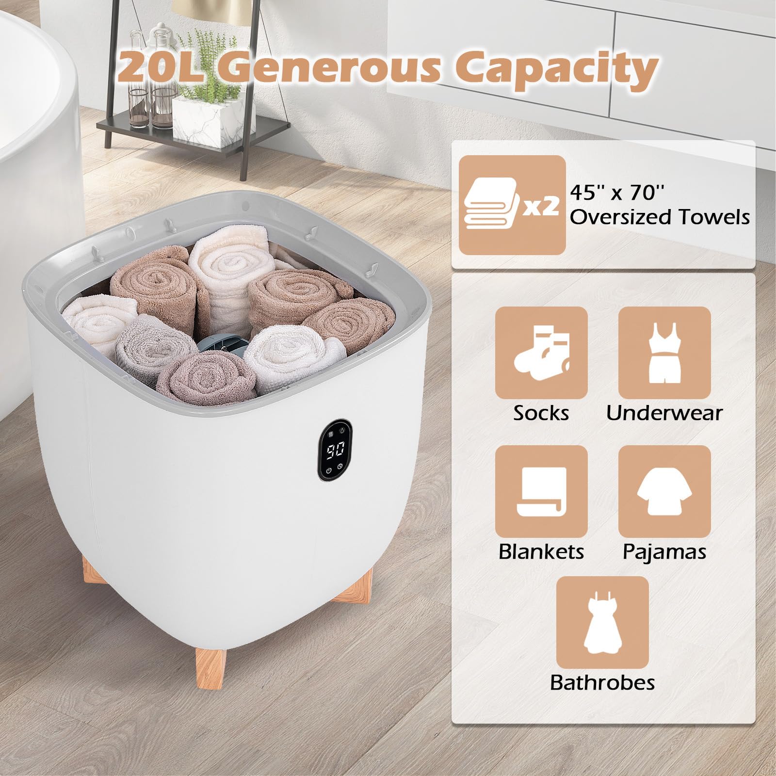 Giantex Upgraded Towel Warmer Bucket - 20L Hot Towel Bucket with PTC Air Heater for Rapid & Even Heating