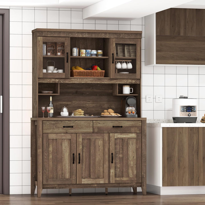 Giantex Kitchen Pantry Cabinet, 78.5” Tall Buffet Hutch Cabinet with Microwave Countertop