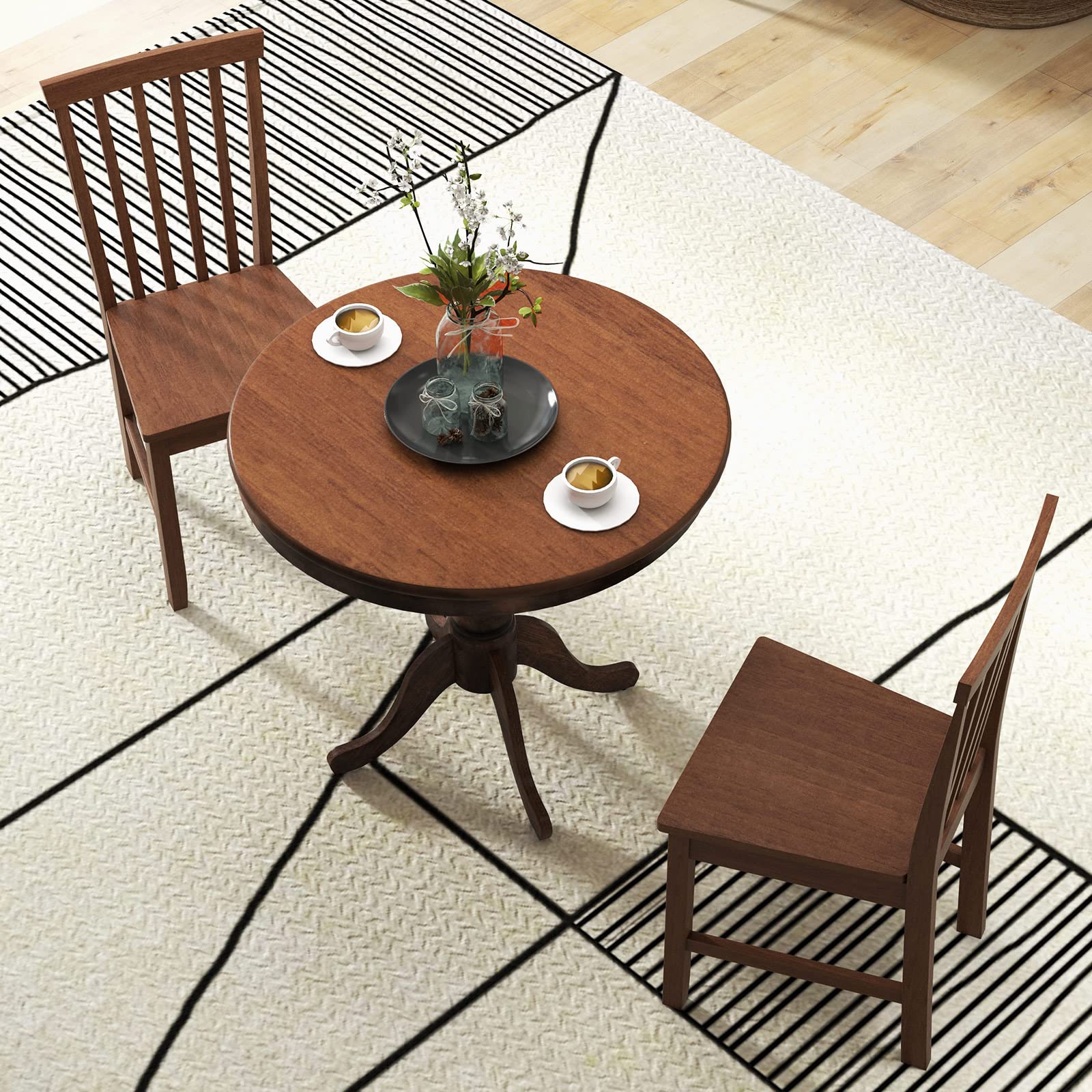 3-Piece Kitchen Table Set, Mid-Century Round Dining Table & Chairs Set for 2, Walnut