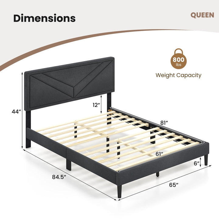 Upholstered Platform Bed Frame with Diagonal Channel Tufted Headboard