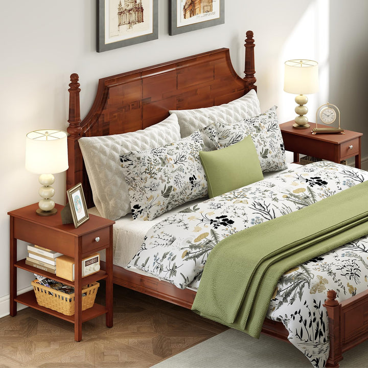 Ginatex Narrow Side Table Small End Tables with Drawer & Open Storage Shelves