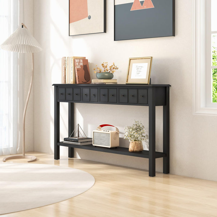 Giantex Narrow Console Table with Storage - 60" Long Sofa Side Table w/ 4 Drawers & Open Shelf, Espresso