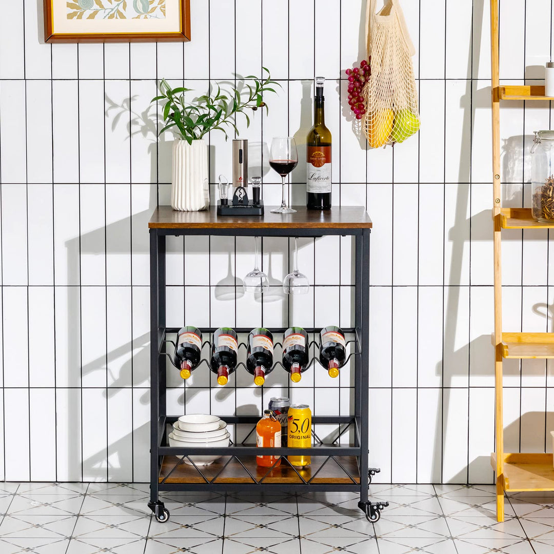 3-Tier Rolling Kitchen Island Cart Industrial Style Trolley Serving Cart