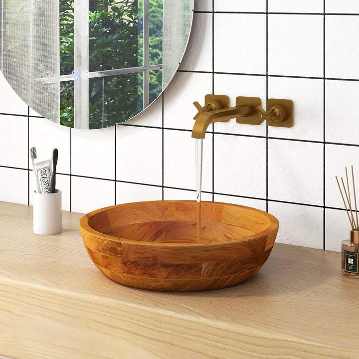 Giantex Teak Wood Vessel Sink - Bathroom Washbasin with Smooth Finish, Round Corner (16” x 16” x 4” Bowl-shaped)