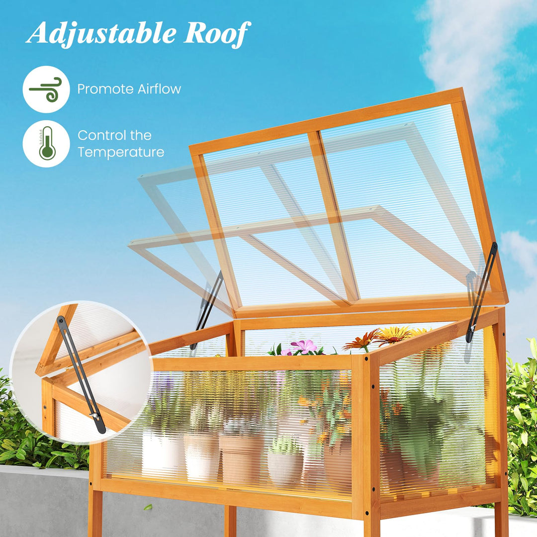 Giantex Wood Cold Frame Greenhouse with Transparent Openable Roof & Slatted Shelf