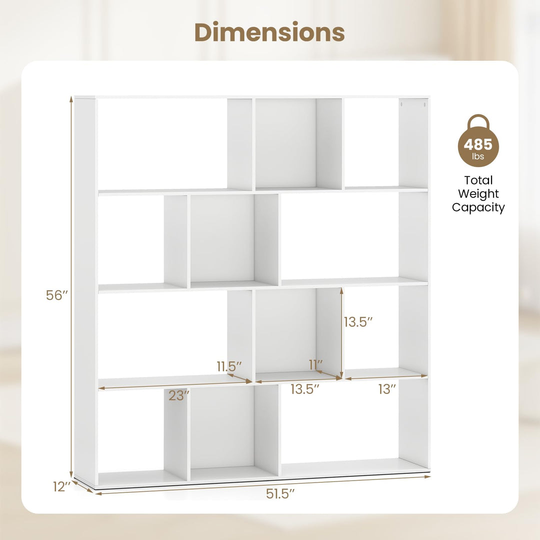 Giantex Open Shelf Bookcase 4-Tier Modern Bookshelf with 12 Storage Compartments
