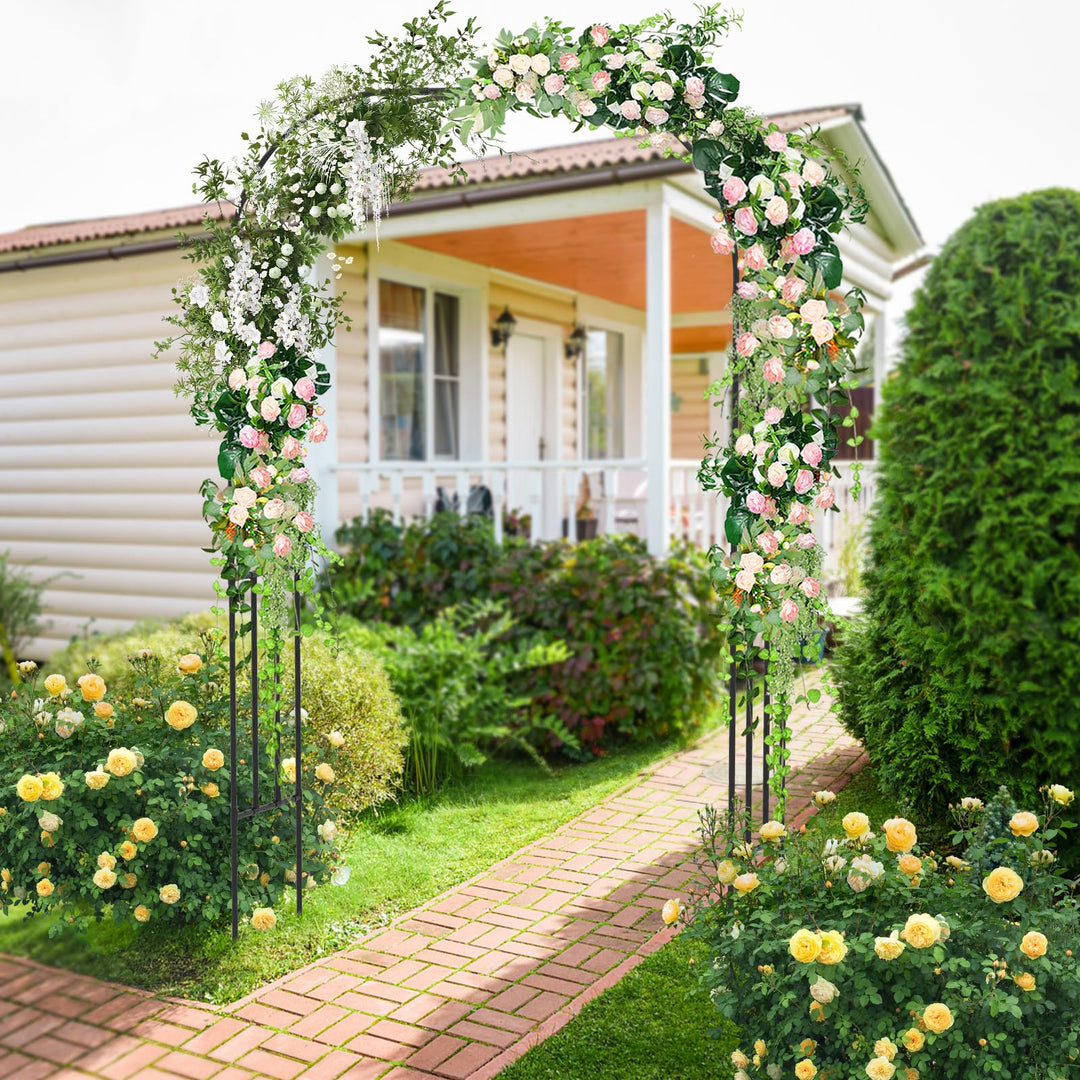 Giantex Garden Arch Trellis, 60''W x 95''H Metal Arbor with Corrugated PE-Coated Steel Tubes for Climbing Plants Roses Ivy