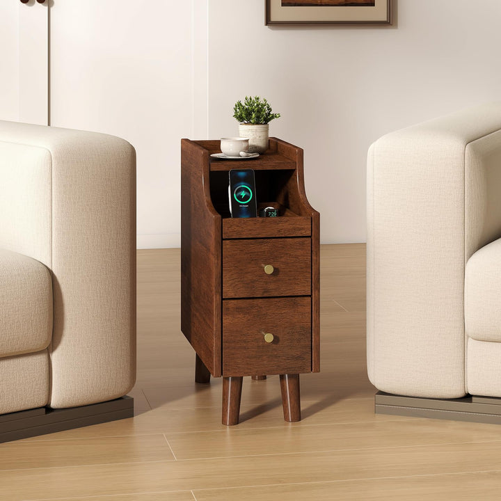 Giantex Narrow Nightstand with 2 Drawers for Small Spaces