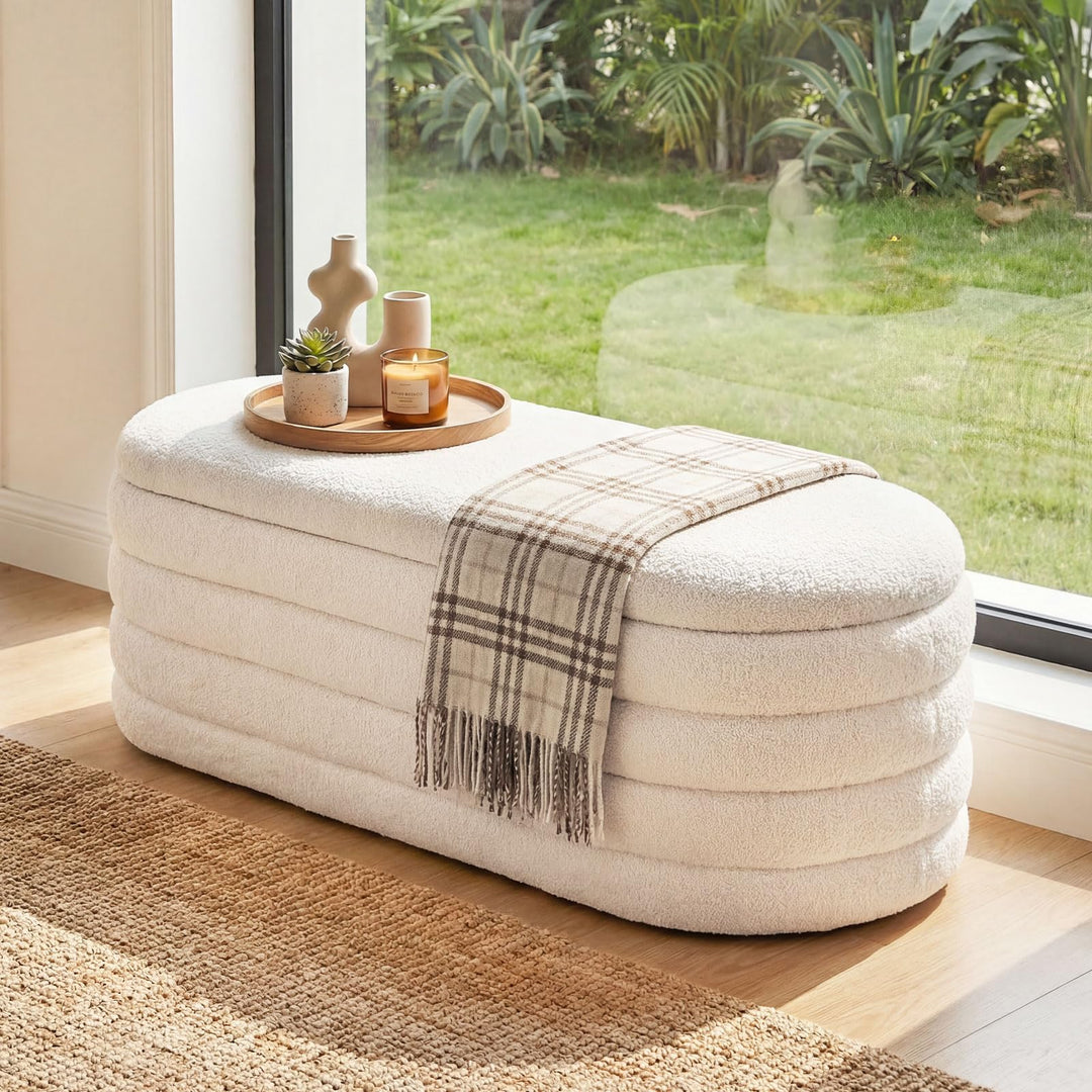 Giantex Storage Ottoman Bench | Upholstered Fabric End of Bed Storage Bench with 2 Safety Gas Struts