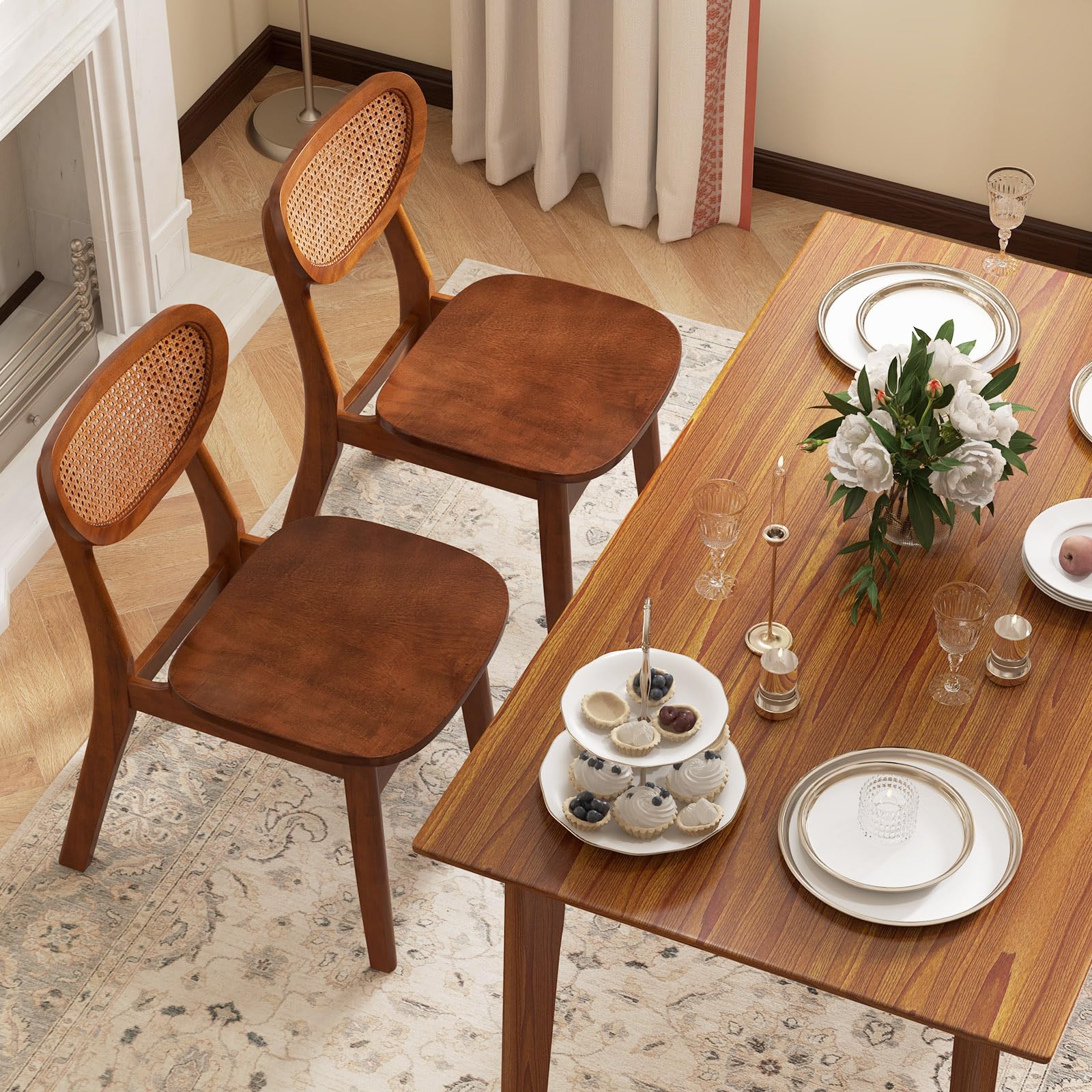 Giantex Wooden Dining Chair, Rattan Accent Chairs for Restaurant