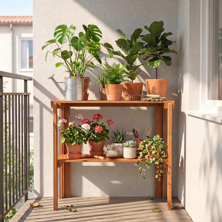 Giantex 2-Tier Solid Wood Foldable Plant Shelf