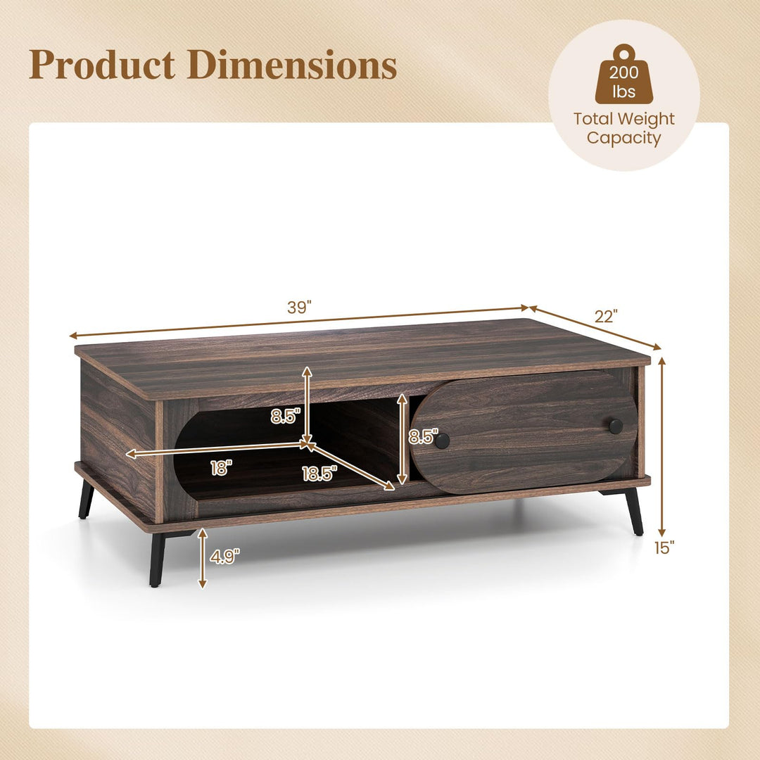 GIANTEX Mid Century Modern Wood Coffee Table with Storage &amp; Sliding Door