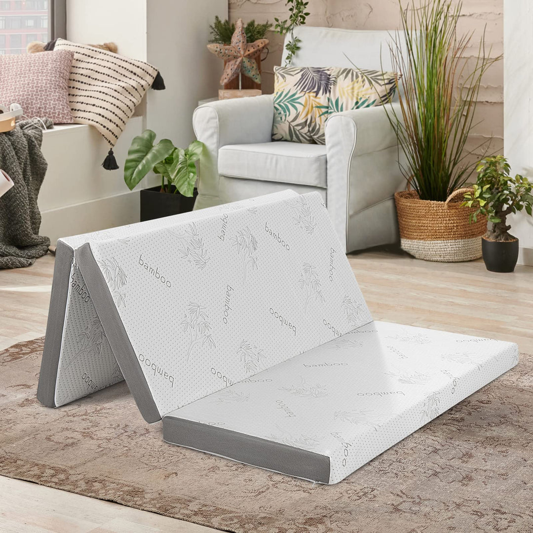 Giantex 4 Inch Tri Folding Mattress,CertiPUR-US Gel-Infused Memory Foam with Bamboo Cover Carry Bag