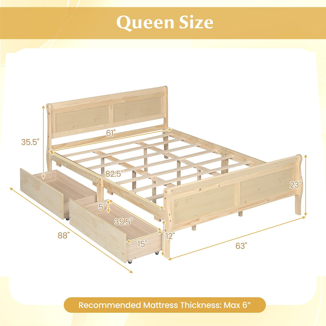 Giantex Twin/ Full/ Queen Bed with 2 Storage Drawers Wood Platform Bed with Headboard &amp; Footboard