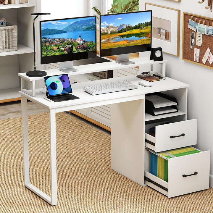 Giantex 48 Inch Computer Desk with Power Outlets &amp; File Drawer