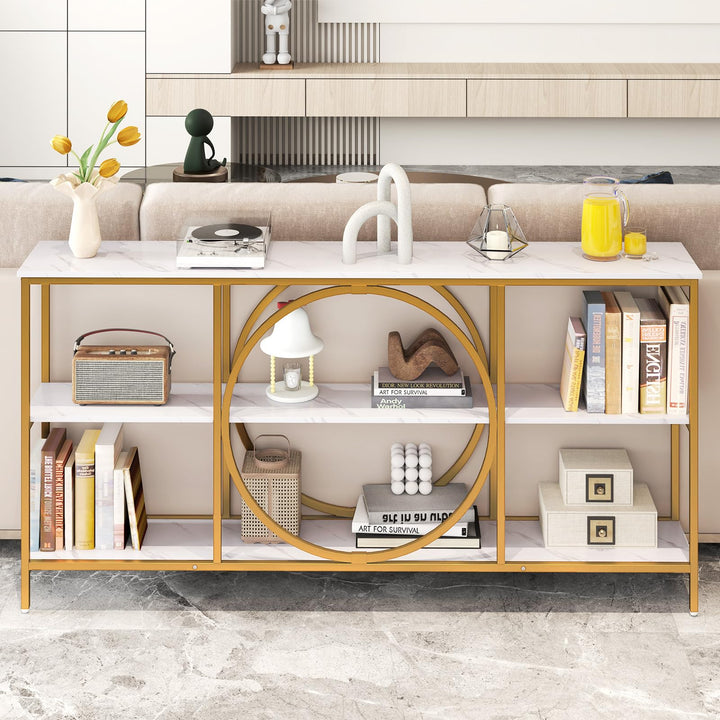 Giantex 3-Tier Long Console Table Narrow Entryway Table with Faux Wood Grain Top & Heavy-Duty Metal Frame