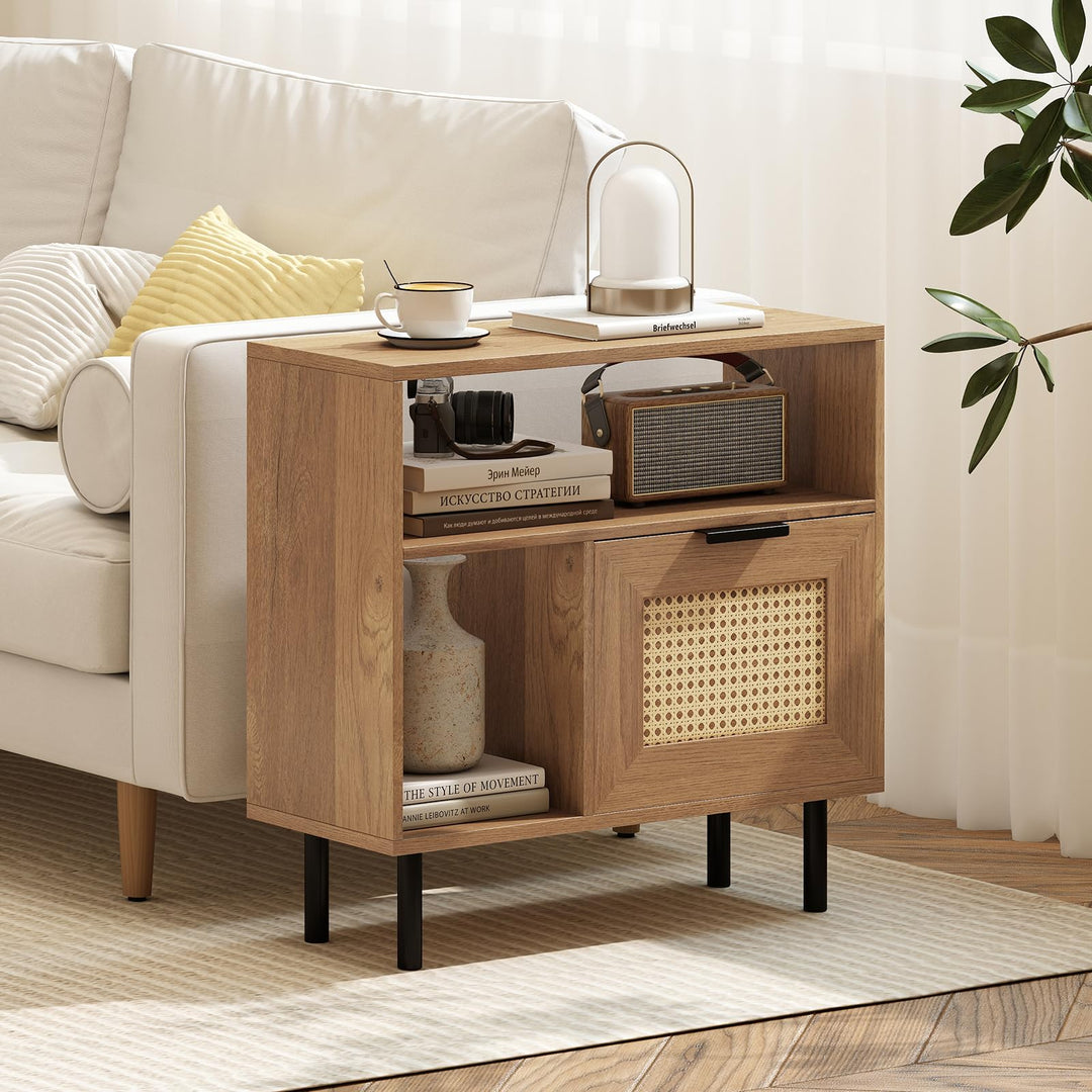 Giantex Accent Side End Table with Storage Shelf and Cabinet for Small Space