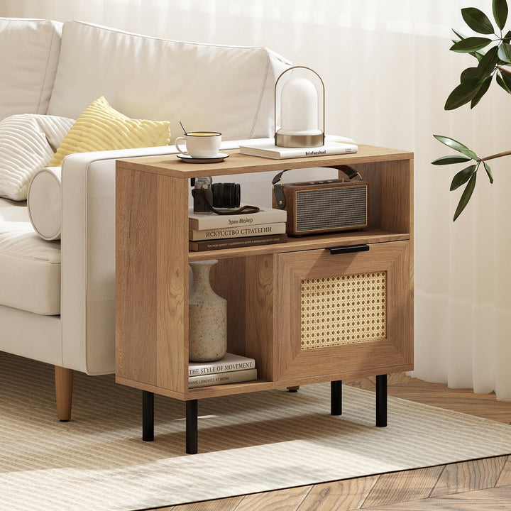 Giantex Accent Side End Table with Storage Shelf and Cabinet for Small Space