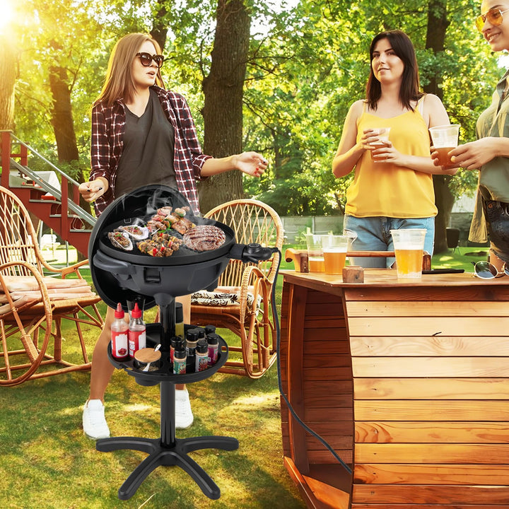 Giantex 1200W Electric BBQ Grills Outdoor Cooking with Lid & Thermometer