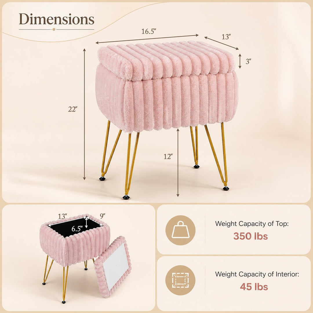GIANTEX Vanity Stool Chair w/Storage &amp; Reversible Lid
