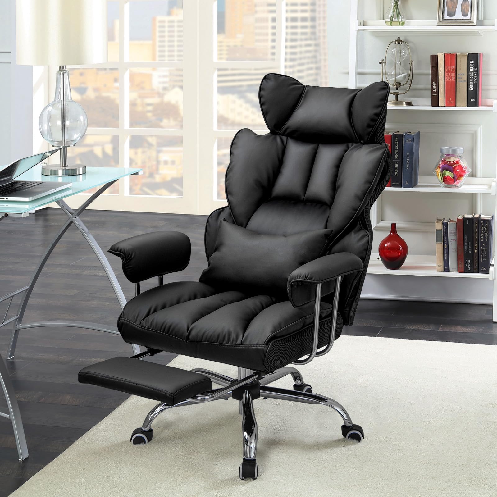 Giantex Office Desk Chair, High Back Executive Office Chair with Foot Rest and Lumbar Support