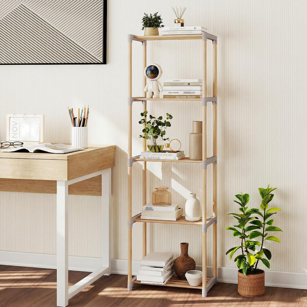 Giantex 5-Tier Bookshelf | Pine Wood Bookcase with Freestanding Storage Organizer