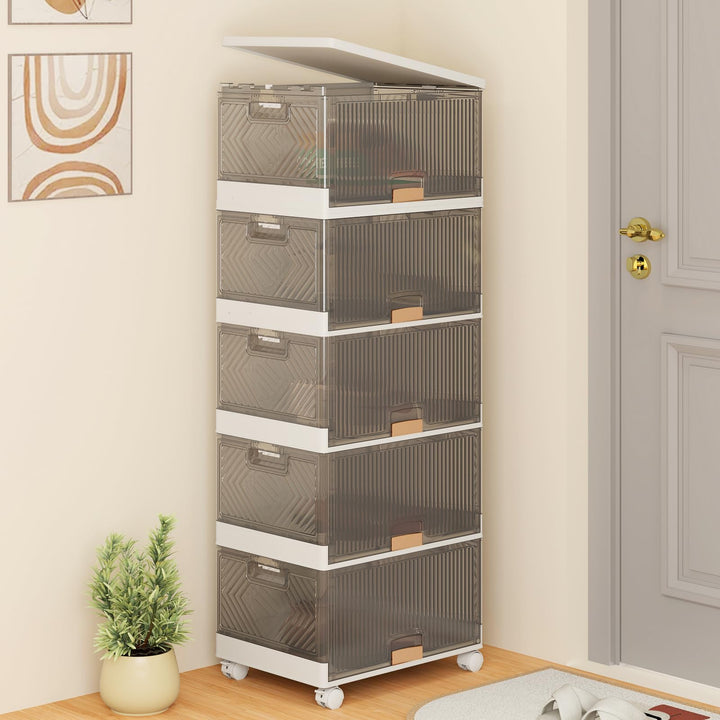 Giantex 5 Tier Stackable Storage Bins with Lids 22.5 Gal Foldable Shoe Storage Box