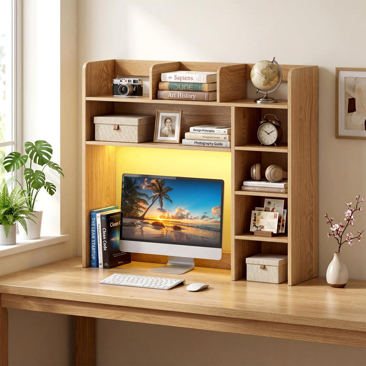 Giantex 35.5" Desktop Bookshelf with LED Lights
