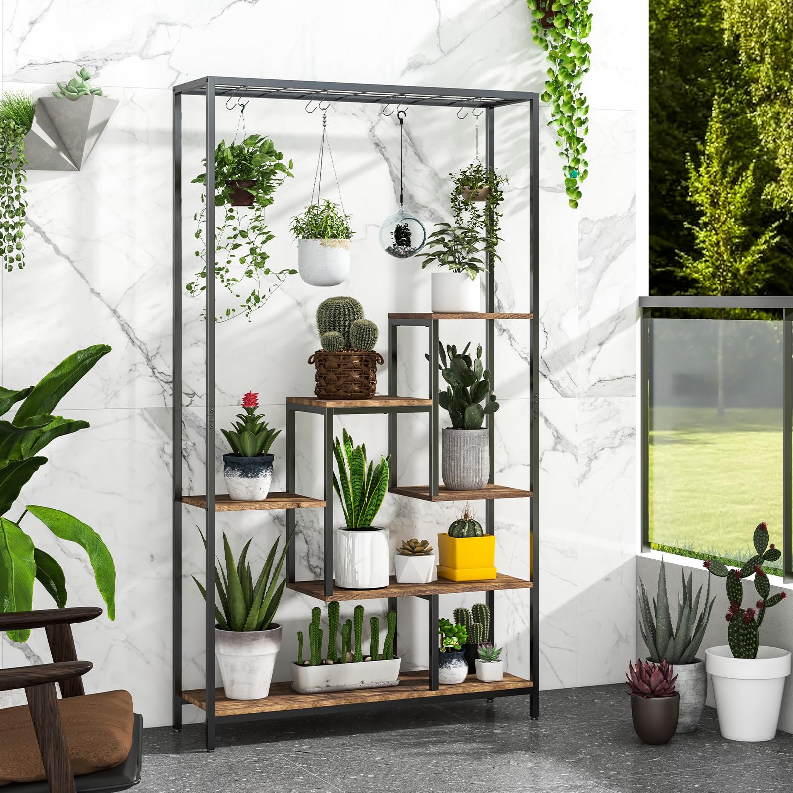 Giantex 71" Tall Plant Stand Indoor, 6-Tier Metal Plant Shelf with 10 Hanging Hooks